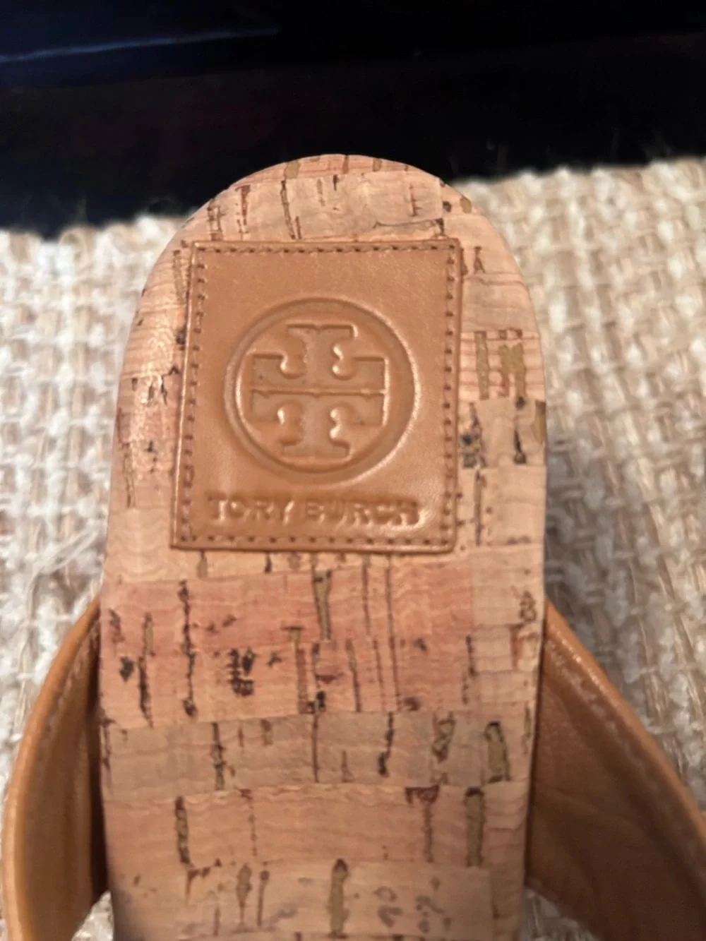 Tory Burch Metalic Gold Suzy Sandal Size 9.5 Cork Wedge Thong Platform